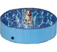 Relaxdays Piscine pour Chien, avec Valve, Pliable, 30 x 120 cm, pour rafraîchir Votre Animal, PVC & MDF, Bleu