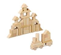 Relaxdays Blocs de Construction, 100 pièces, différentes Formes, Cubes en Bois, pour Enfants, Nature