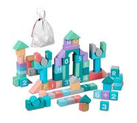 Relaxdays blocs de construction, set de 108 pièces avec sac, lettres et chiffres, blocs en bois colorés dès 3 ans