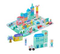 Relaxdays Blocs de Construction Ville, Set A, 108 pièces, Tapis de Puzzle, bâtiments, Lettres, Chiffres, Multicolores