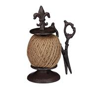 Relaxdays Bobine de Ficelle avec Ciseaux, Distributeur de Fil, Porte-Ficelle en Fonte, Décoration Jardin, Marron foncé