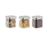 Relaxdays Bocal en Verre, avec Couvercle, lot Pratique de 3, 600 ML, rectangulaire, hermétique, Transparent et argenté