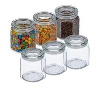 Relaxdays Bocal en verre avec couvercle, lot pratique de 6, 1,3 l, octogonal, hermétique, 14,5x13,5x13,5 cm, transparent
