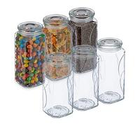 Relaxdays Bocal en Verre avec Couvercle, lot Pratique de 6, 1300 ML, rectangulaire, hermétique, Transparent