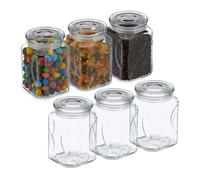 Relaxdays Bocal en verre avec couvercle, lot pratique de 6, 750 ml, rectangulaire, hermétique, transparent