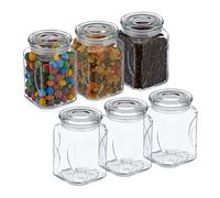 Relaxdays Bocal en Verre avec Couvercle, lot Pratique de 6, 750 ML, rectangulaire, hermétique, Transparent