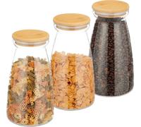 relaxdays Bocaux à provisions avec couvercle, lot de 3