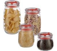 relaxdays Bocaux à provisions, set de 4 avec couvercle