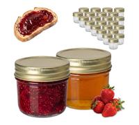 Relaxdays Bocaux, Lot de 25, 120 ML, couvercles Twist-Off, bocaux à Confiture, Transparent/doré