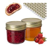 Relaxdays Bocaux, Lot de 50, 120 ML, Couvercle Twist-Off, pour Confiture, Transparent/doré