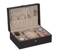 Relaxdays Boîte à Bijoux, Effet Cuir, Velours, écrin pour Hommes et Femmes, Rangement, HxLxP : 10 x 29 x 20 cm, Noir