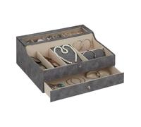 Relaxdays Boîte à Bijoux, Effet Cuir, Velours, écrin pour Hommes et Femmes, Rangement, HxLxP : 13 x 34 x 31 cm, Gris