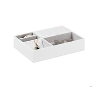 Relaxdays Boîte à bijoux ouverte, 5 compartiments, organiseur objets de valeur, HxLxP: 5x25,5x18,5 cm, organiseur, blanc