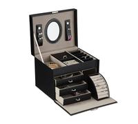 Relaxdays Boîte à Bijoux Pratique, Rangement avec Miroir, emplacements pour bagues, H x L x P : 18,5 x 24 x 19 cm, Noire