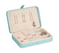 Relaxdays Boîte à Bijoux, système de Rangement Pratique, pour bagues et chaînes, Voyages, HLP 4,5x21x14,5 cm, Turquoise