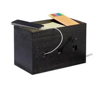 Relaxdays Boîte à câbles bambou, compact, universel, pratique, organisateur câbles bureau HxLxP : 16,5x25,5x14cm, noir
