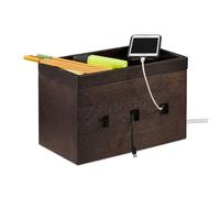 Relaxdays Boîte à câbles bambou, compact, universel, pratique, organisation câbles bureau, HxLxP 16,5x25,5x14cm, marron