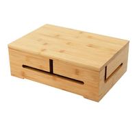 Boîte à câbles Relaxdays, gestion et ventilation, H x L x P 11 x 32 x 22 cm, cacher les câbles, boîte à prises, bambou.