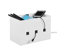 Relaxdays 10024670 Boîte bambou, multiple, compact, universel, pratique, organisation câbles HxLxP 16,5x25,5x14cm, blanc, One size