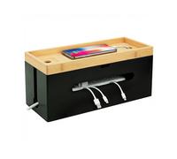 Relaxdays Boîte à câbles en Bambou pour multiprise 6 Prises, avec Couvercle, Naturel/Noir, 16x34x13,5 cm