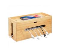 Relaxdays Boîte à câbles en Bambou pour multiprise 6 Prises, Couvercle, Attaches, Naturel, 16 x 34 x 13,5 cm