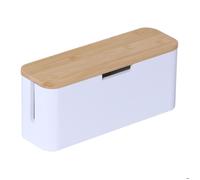 Relaxdays boîte à câbles pour multiprise bambou avec couvercle 14 5 x 34 x 13 5 cm cache-câbles nature/blanc