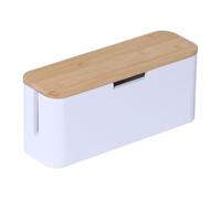 Relaxdays boîte à câbles pour multiprise, Bambou, avec Couvercle, 14,5 x 34 x 13,5 cm, Cache-câbles, Nature/Blanc