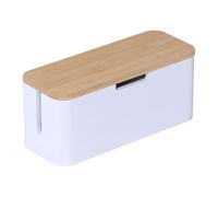 Relaxdays boîte à câbles pour multiprise, Bambou, Couvercle, Naturel/Blanc | 14,5x34x11 cm, cache-câbles
