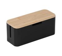 Relaxdays boîte à câbles pour multiprise en Bambou avec Couvercle, 14,5x34x13,5 cm, Cache-câbles, Naturel/Noir