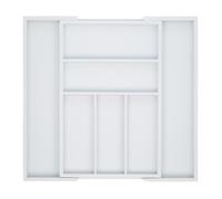 Relaxdays 10023244, Blanc Boîte à Couverts Tiroir, Extensible, Largeur Variable, 5-7 Casiers, Organiseur Bambou, HLP 5x48x46cm