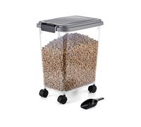 Relaxdays Boîte à croquettes avec roulettes et Pelle, 20 l, H 43,5 cm x L 37 cm x P 24,5 cm, Transparent