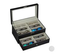 Relaxdays Boîte à lunettes pour 12 paires, Rangement montures, cuir artificiel 15,5 x 33,5 x 19,5 cm, coffre, noir