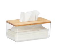 Relaxdays Boîte à mouchoirs, Plastique & Bambou, Distributeur, rectangulaire, HxLxP: 10x23,5x13 cm, Transparent - Nature