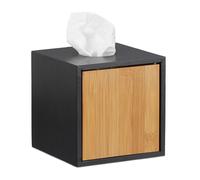 Relaxdays Boîte à mouchoirs carrée noire distributeur lingette maquillage tissu bambou HxlxP: 14,5 x 14,5 x 14,5cm, noir