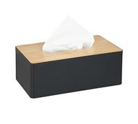 Relaxdays Boîte à mouchoirs, Distributeur lingettes Salle de Bains, Plastique, Bambou, HxLxP : 10x26x14 cm, Noir-Nature