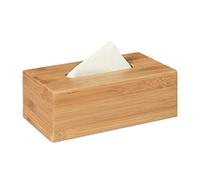 Relaxdays Boîte à mouchoirs en bambou lingettes boîte tissus en bois HxlxP: 7,5 x 24 x 12 cm Fond amovible distributeur papier, nature