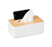 Relaxdays Boîte à mouchoirs, Plastique & Bambou, Distributeur, rectangulaire, HxLxP : 10x23x13 cm, Blanc - Nature