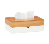 Relaxdays Boîte à mouchoirs, Plastique & Bambou, lingettes, rectangulaire, HxLxP: 8,5x23,5x15 cm, Blanc - Nature