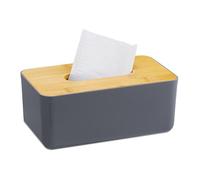 Relaxdays Boîte à mouchoirs, Rechargeable, Distributeur à lingettes, Couvercle en Bambou, Plastique, 10x23x13 cm, Gris