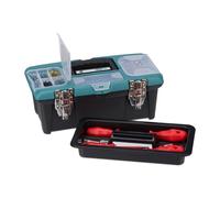 Relaxdays boîte à outils vide, avec poignée, plastique, à fermer, caisses à ustensiles, HLP: 13 x 33 x 18 cm, noir-vert