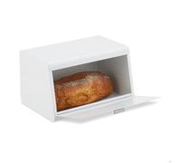 Relaxdays Boîte à pain en acier inoxydable, viennoiseries, HxLxP: 20,5x34,5x23,5 cm, pour la conservation, métal, blanc