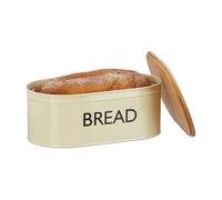 Relaxdays Boîte à pain ovale ronde rétro BREAD XL coffre à pain couvercle bambou HxlxP: 14 x 36 x 20 cm, beige/nature