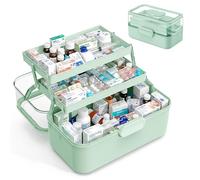 Relaxdays Boîte à Pharmacie Pliable 3 Niveaux Compartiment pilules Plastique HxLxP : 17×28,5×15,5 cm Verte