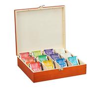Relaxdays Boîte à thé, 12 compartiments, bois, organiseur, rangement, présentoir, HLP 7,5 x 29 x 26 cm, rouille rouge