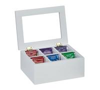 Relaxdays Boîte à thé, 6 Cases, Bambou, Couvercle protégeant Le Contenu de la poussière, HLP 9x21,5x16 cm, Blanche