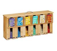 Relaxdays Boite à thé,avec 6 Compartiments,en Bambou,H x L x P 22 x 46,5 x 10,5 cm,Nature et argenté