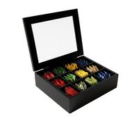 Relaxdays Boîte à thé en Bambou, 12 Compartiments, fenêtre, Rangement sachets, 9x28x23 cm, Noir