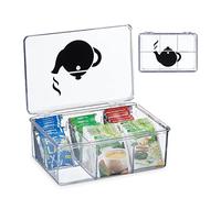Relaxdays Boîte à thé, Plastique, 6 casiers, Rangement pour sachets Tisane, Couvercle, HxLxP : 9x21,5x15 cm, Transparent