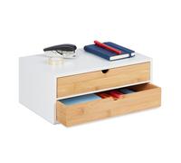 Relaxdays Boîte à tiroirs, bambou et MDF, mini-commode 2 compartiments, HxLxP : 14x33x21 cm, organiseur, nature/blanc