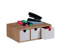 Relaxdays Boîte à tiroirs, Bambou et MDF, Mini-Commode 3 Compartiments, HxLxP : 9 x 26 x 18 cm, Organiseur, Nature/Blanc